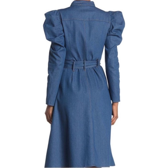 TOV NOIR Power Puff Shoulder Belted COTTON Denim MIDI Dress,SZ 8= EU 42 NWOT - Picture 2 of 4